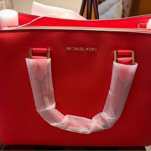 NWT Michael Kors Saffiano Leather Vibrant Red Satchel